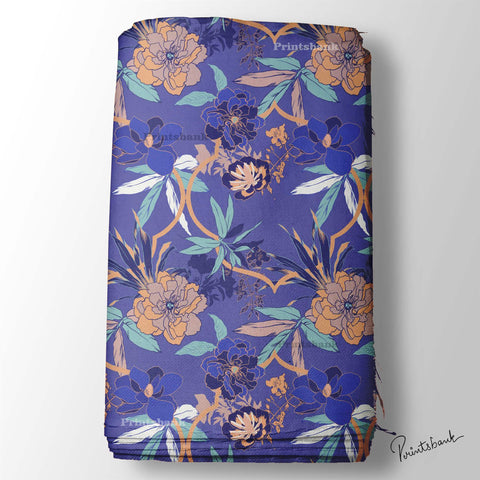 Designer Blue Floral Digital Printed Fabric Manufacturer In India