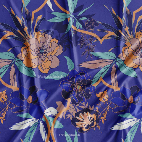 Designer Blue Floral Digital Printed Fabric Manufacturer In India