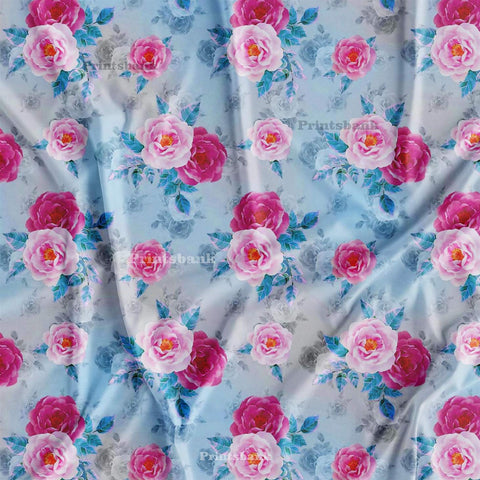 Blue Rose Floral Printed Fabric For Kurti Wholesale Market