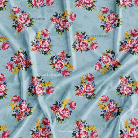 Ice Blue Rose Floral Digital Printed Fabric Manufacture