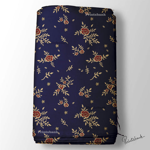 Navy Blue Floral Digital Printed Fabric Supplier Wholesale Market