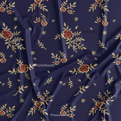 Navy Blue Floral Digital Printed Fabric Supplier Wholesale Market