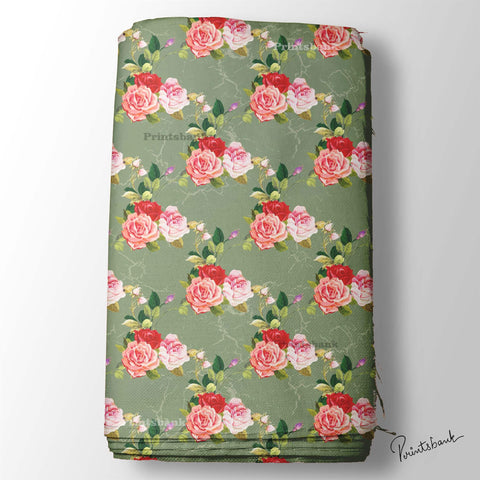 Pink Rose Floral Digital Printed Fabric Wholesale Online