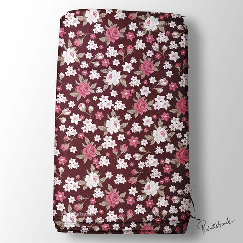 Maroon Floral Digital Printed Fabric Manufacturer In India