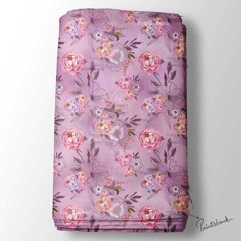 Onion Pink Floral Printed Fabric Material Wholesale Supplier