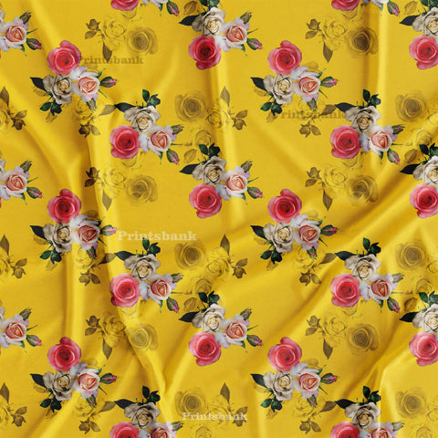 Bright Yellow Floral Printed Fabric Dress Material Online