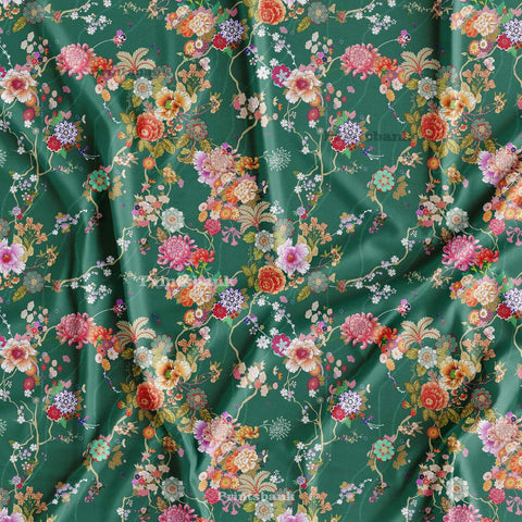 Green Jaal Floral Digital Printed Fabric Wholesale In india