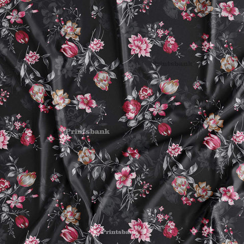 Black 3D Floral Digital Printed Fabric Wholesale India