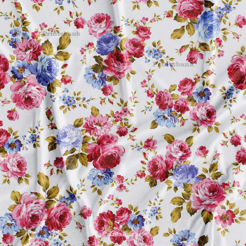 White Vintage Floral Digital Printed Fabric Manufacturer