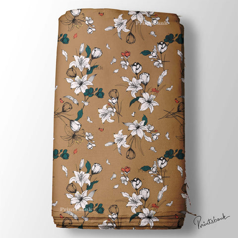 Coffee Color Designer Floral Printed Fabric Wholesale Price