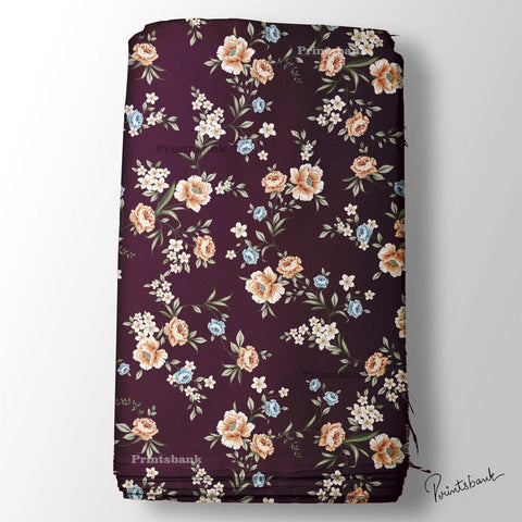 Festive Wine Color With Bunch Floral Digital Printed Fabric Store