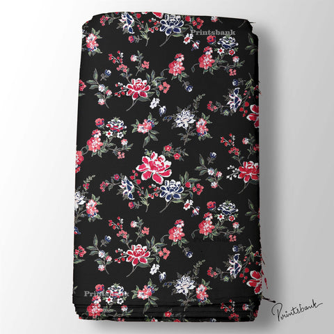 Black Floral Digital Printed Fabric Material For Boutique