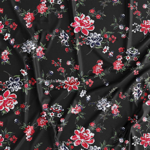 Black Floral Digital Printed Fabric Material For Boutique