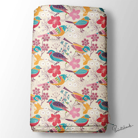 Multi Color Bird Floral Digital Printed Fabric Wholesale Price