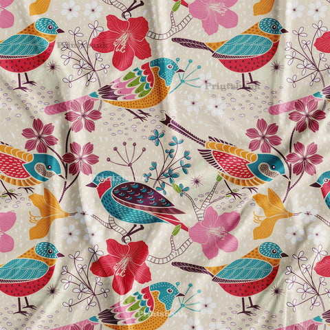 Multi Color Bird Floral Digital Printed Fabric Wholesale Price