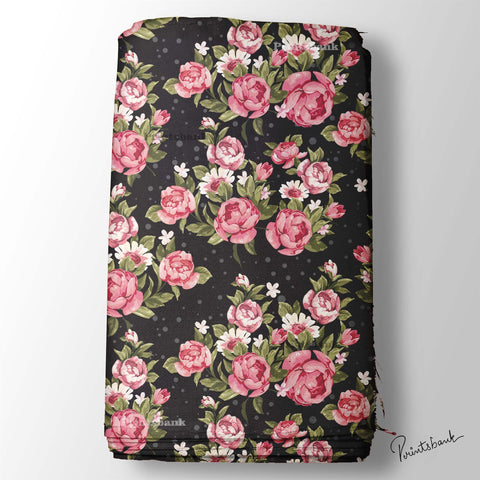 Vintage Bunch Pink Rose Floral Digital Printed Fabric Manufacturer In Surat