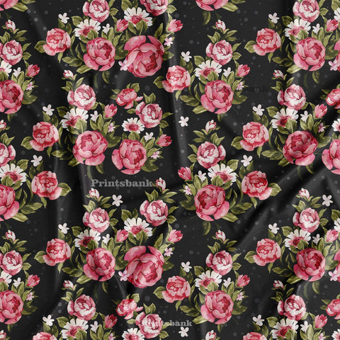 Vintage Bunch Pink Rose Floral Digital Printed Fabric Manufacturer In Surat