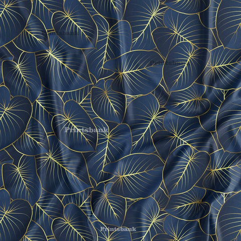 Golden Blue Designer Printed Fabric Material For Boutique