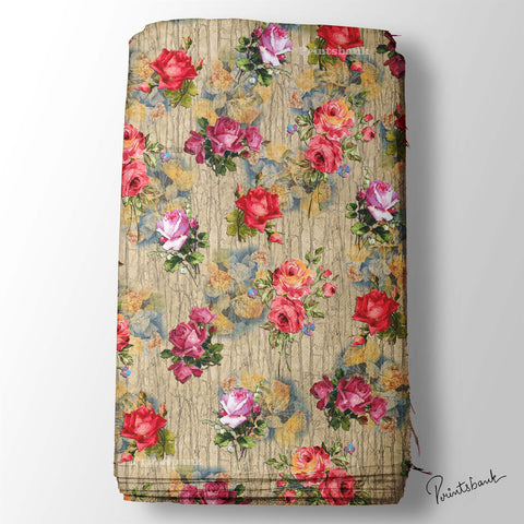 Vintage 3D Texture Floral Digital Printed Fabric Supplier Online