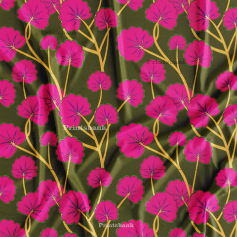 Bright Pink Floral Digital Floral Printed Fabric Wholesale Market