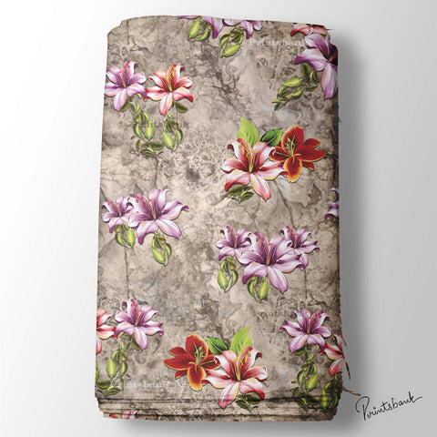 Dusty Texture Lily Floral Digital Printed Fabric Wholesale Price