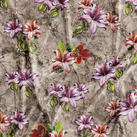 Dusty Texture Lily Floral Digital Printed Fabric Wholesale Price