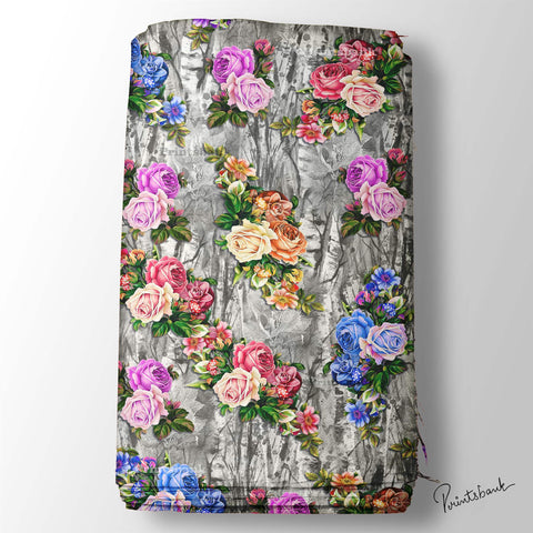 Designer 3D Texture Rose Floral Digital Printed Fabric For Boutique