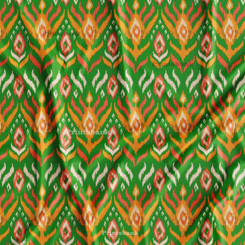 Bright Green With Yellow Ikat Pattern Digital Printed Fabric Manufacturer