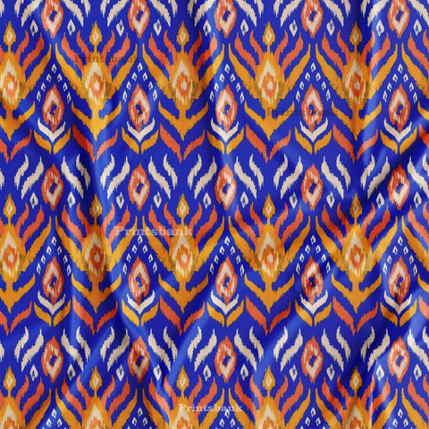 Ink Blue With Yellow Ikat Pattern Digital Printed Fabric Wholesale Price