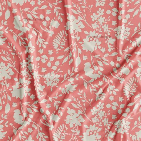 Peach Pink Floral Digital Printed Fabric Material Wholesale Price