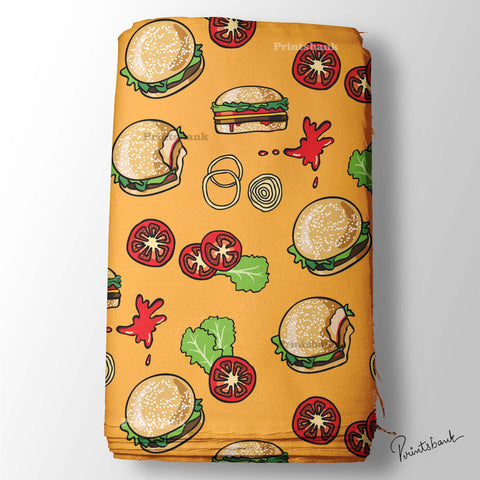 Quirky Burger Digited Printed Wholesale Fabric Material