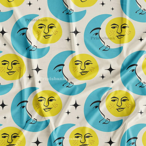 Quirky Sun Moon Printed Fabric Manufacturer In Surat