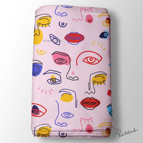 Quirky Pink Face Digital Printed Fabric Dress Material