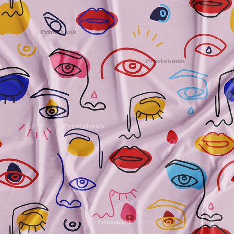 Quirky Pink Face Digital Printed Fabric Dress Material