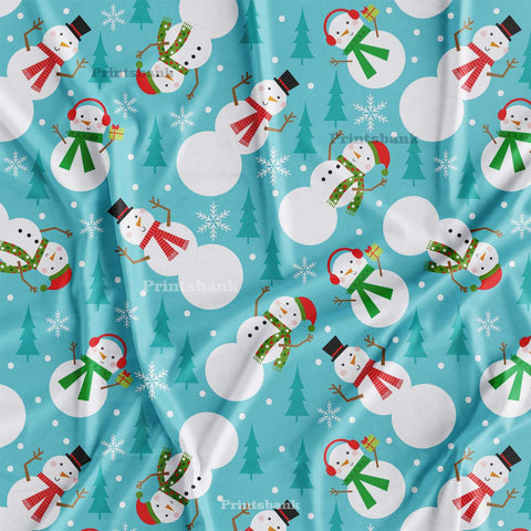 Blue Ice Man Christmas Kids Digital Printed Fabric For Baby