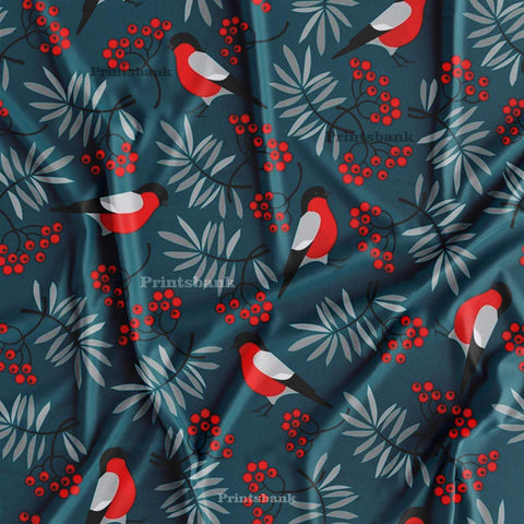 Floral Kingfisher Bird Printed Fabric Material Online 27