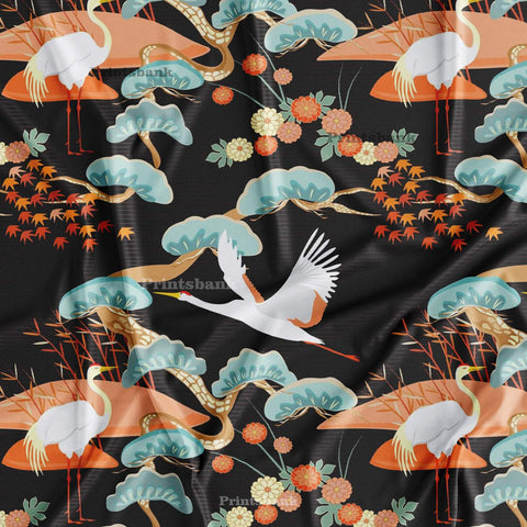 Floral Kingfisher Bird Printed Fabric Material Online 29