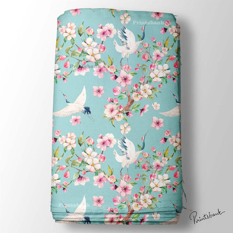 Floral Kingfisher Bird Printed Fabric Material Online 35