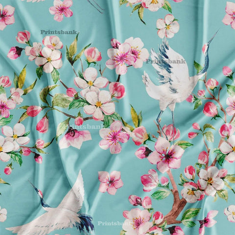 Floral Kingfisher Bird Printed Fabric Material Online 35