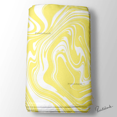 Yellow White Marble Printed Fabric For Online Market