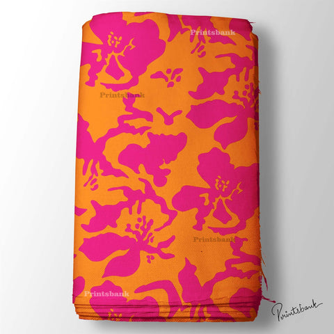 Hot Pink Orange Floral Fabric For Designer Dress