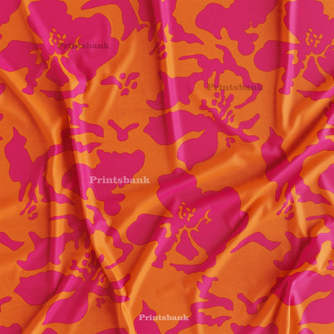 Hot Pink Orange Floral Fabric For Designer Dress