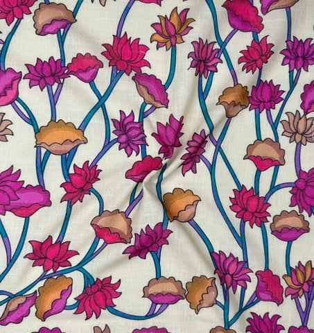 Soft Poly Cotton Lilen Pichwai Digital Printed Fabric