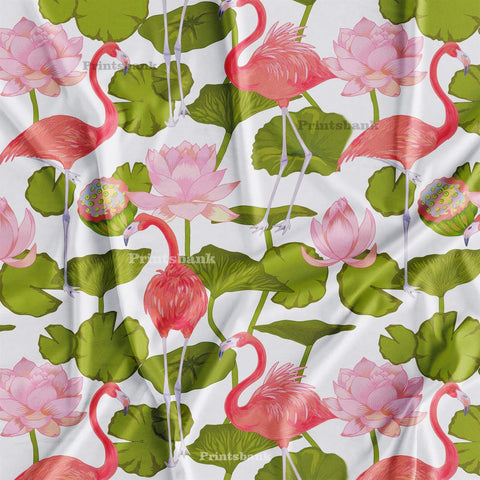 Flamingo Lotus Pichwai Printed Fabric Manufacturer