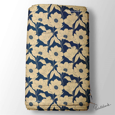 Navy Blue Floral Digital Printed Fabric Manufacturer