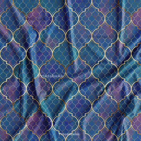 Blue Mughal Jaal Digital Printed Fabric Wholesale Market