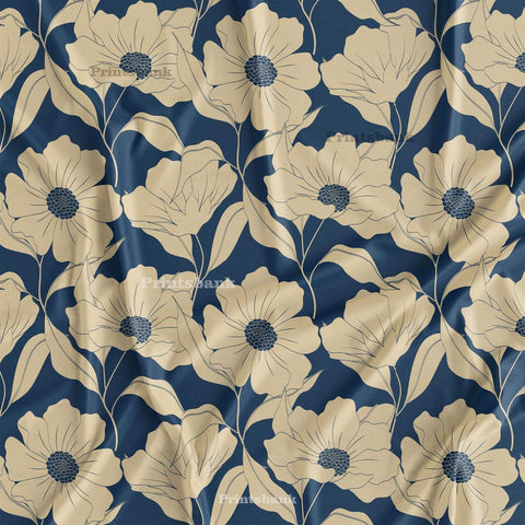 Navy Blue Floral Digital Printed Fabric Manufacturer