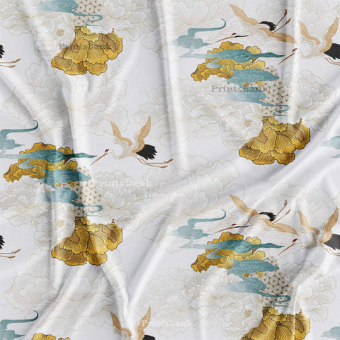 Bird Japanese Printed Fabric For Boutique Dress Material