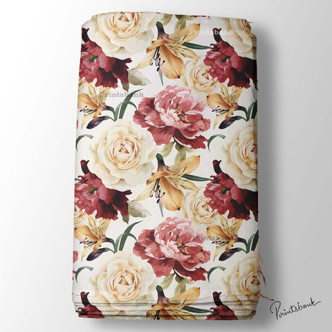 Big Rose Lilly Floral Printed Fabric Material For Garment Manufacturer