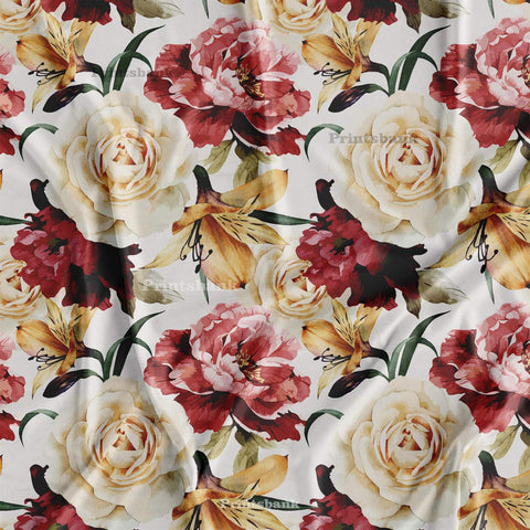 Big Rose Lilly Floral Printed Fabric Material For Garment Manufacturer